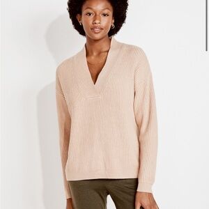 Haven Well Within Pink Ribbed Overlap Cotton Blend V Neck Sweater Medium